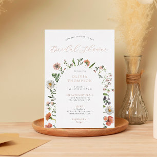 Invitación Con Relieve Metalizado Boho Caprichoso Arco de Flores Silvestres de Prima