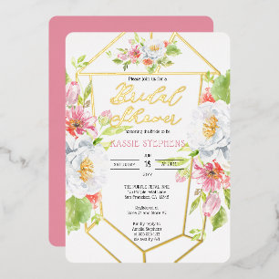 Invitación Con Relieve Metalizado Boho-Chic Floral Geométrico Bridal Shower - Hoja d