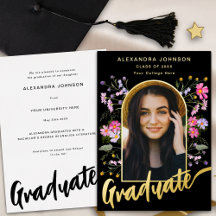 Boho Chic Floral Graduada Arco de Foto Script Gold