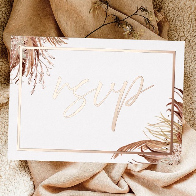 Invitación Con Relieve Metalizado Boho Chic Real Rose Gold Foil Boda RSVP (Subido por el creador)