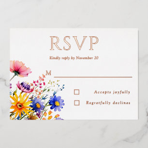 Invitación Con Relieve Metalizado Boho Country Wildflower Wedding RSVP