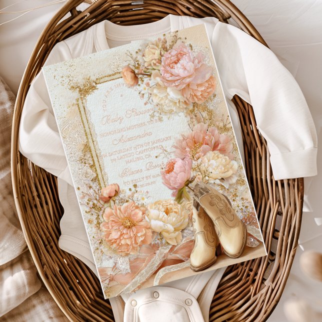Invitación Con Relieve Metalizado Boho Cowgirl Tema occidental Baby Shower (Subido por el creador)