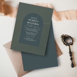Invitación Con Relieve Metalizado Boho Delicate Arco Boda Verde oscuro