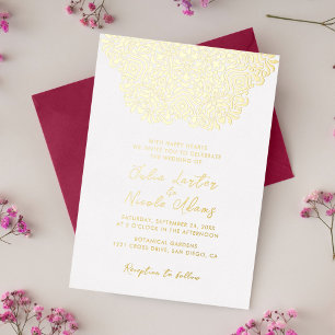 Invitación Con Relieve Metalizado Boho Étnico Accent Botánico Mandala