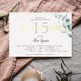 Invitación Con Relieve Metalizado Boho Eucalyptus deja la invitación al Relieve meta
