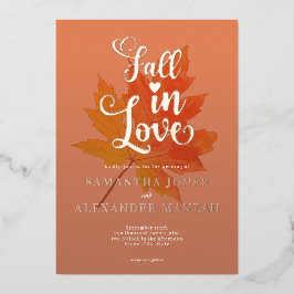Invitación Con Relieve Metalizado Boho Fall Leaves Burnt Orange Fall in Love Wedding