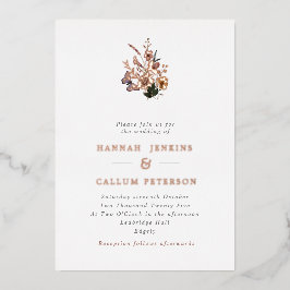 Invitación Con Relieve Metalizado Boho Fall Wild Flowers Boda Rosa