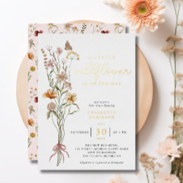Invitación Con Relieve Metalizado Boho Floral Chica de flores silvestres Baby Shower