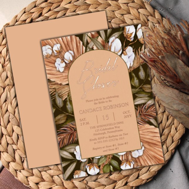 Invitación Con Relieve Metalizado Boho Floral Cotton | Ducha de novias de gramíneas  (Subido por el creador)