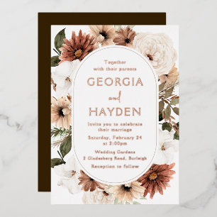Invitación Con Relieve Metalizado Boho Floral Frame Boda Real