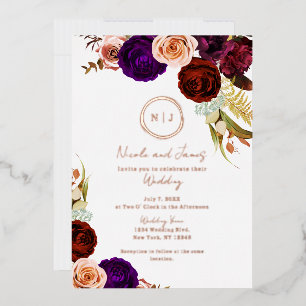 Invitación Con Relieve Metalizado Boho Floral Glam Modern Minimal Boda Foto