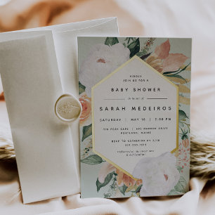 Invitación Con Relieve Metalizado Boho florece Baby Shower floral moderno