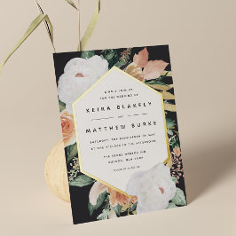 Invitación Con Relieve Metalizado Boho florece Boda floral geométrico moderno