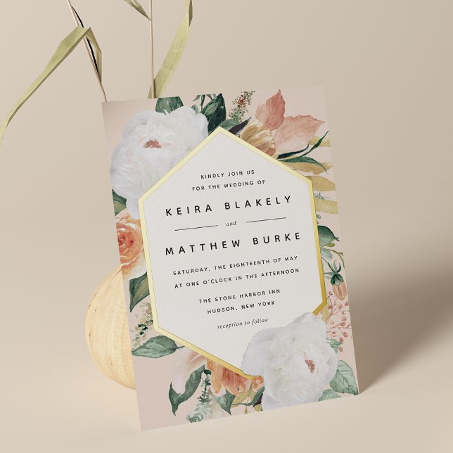 Invitación Con Relieve Metalizado Boho florece Boda floral geométrico moderno (Subido por el creador)