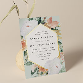 Invitación Con Relieve Metalizado Boho florece Boda floral geométrico moderno