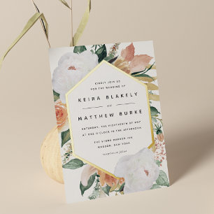 Invitación Con Relieve Metalizado Boho florece Boda floral geométrico moderno