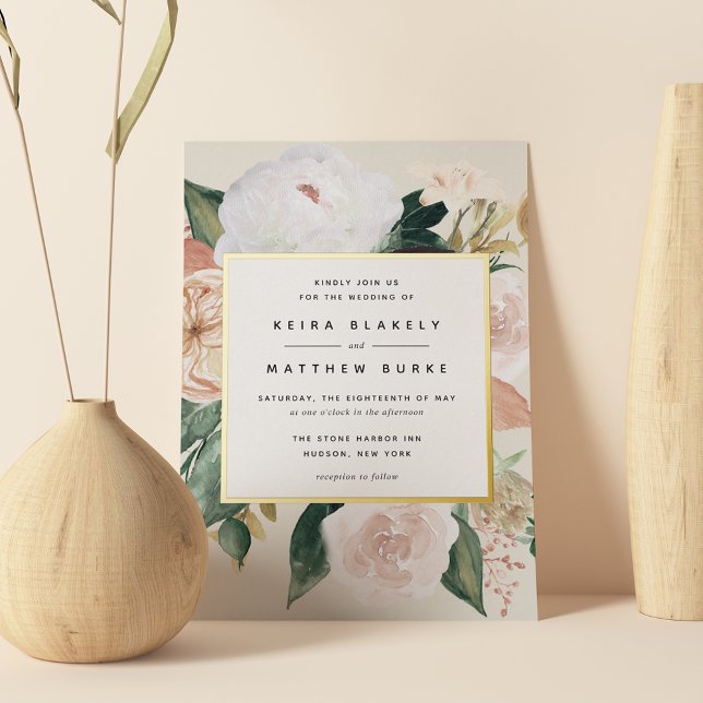 Invitación Con Relieve Metalizado Boho florece Boda floral moderno (Subido por el creador)