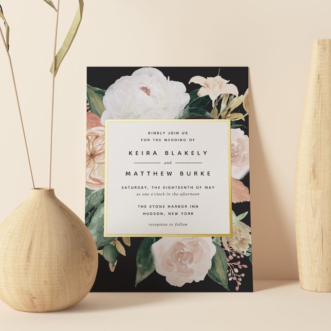 Invitación Con Relieve Metalizado Boho florece Boda floral moderno (Subido por el creador)