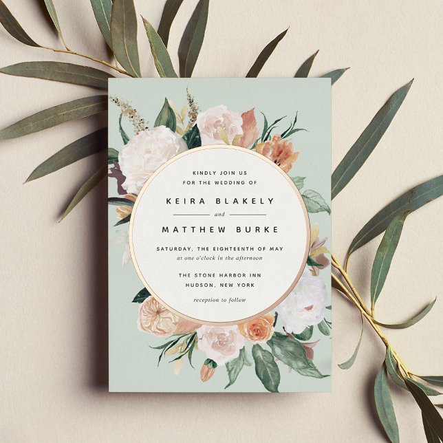 Invitación Con Relieve Metalizado Boho florece Boda floral moderno (Subido por el creador)