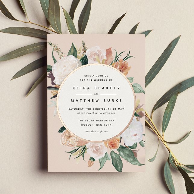 Invitación Con Relieve Metalizado Boho florece Boda floral moderno (Subido por el creador)
