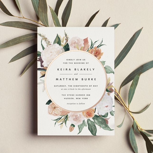 Invitación Con Relieve Metalizado Boho florece Boda floral moderno (Subido por el creador)