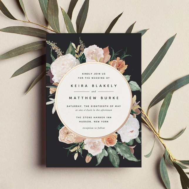 Invitación Con Relieve Metalizado Boho florece Boda floral moderno (Subido por el creador)