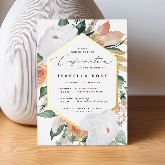 Invitación Con Relieve Metalizado Boho florece confirmación floral moderna (Subido por el creador)