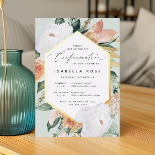 Invitación Con Relieve Metalizado Boho florece confirmación floral moderna