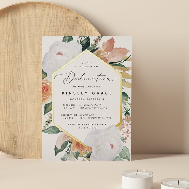 Invitación Con Relieve Metalizado Boho florece dedicción floral moderna del bebé (Subido por el creador)