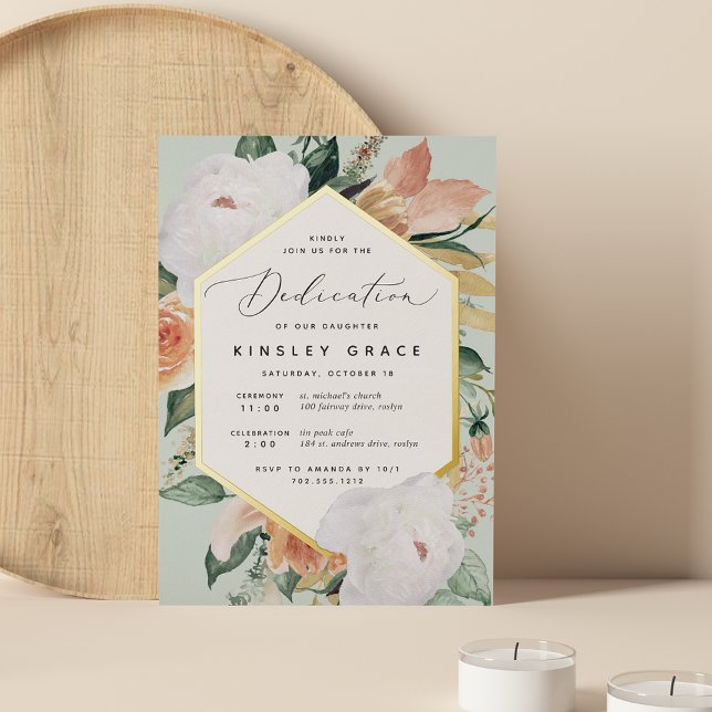 Invitación Con Relieve Metalizado Boho florece dedicción floral moderna del bebé (Subido por el creador)