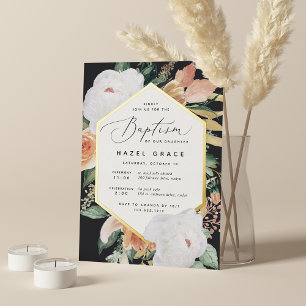 Invitación Con Relieve Metalizado Boho florece el bautismo floral moderno