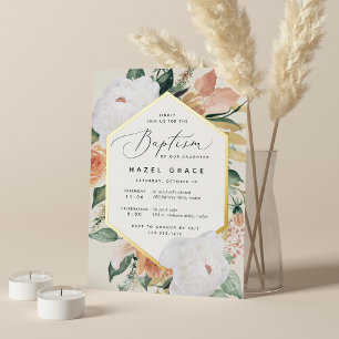 Invitación Con Relieve Metalizado Boho florece el bautismo floral moderno