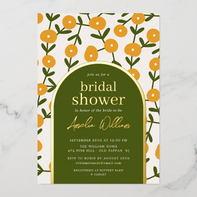 Invitación Con Relieve Metalizado Boho Flowers Bridal Shower (Anverso)