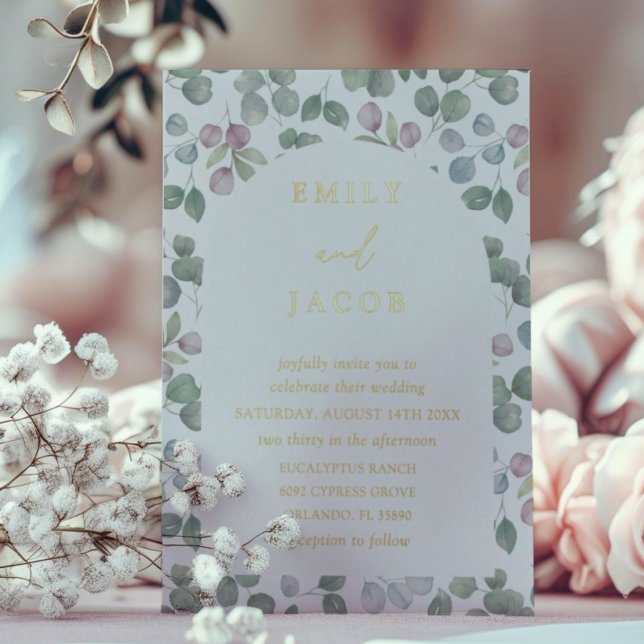 Invitación Con Relieve Metalizado Boho Gold Foil and Eucalyptus Wedding (Subido por el creador)