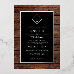 Invitación Con Relieve Metalizado Boho inicial formal formal Minimalista de madera r