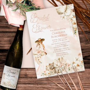 Invitación Con Relieve Metalizado Boho Leopardo Ducha Nupcial Tropical Floral de M