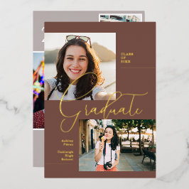 Invitación Con Relieve Metalizado Boho Mínimo Moderno | Fiesta de Fotos de Graduació