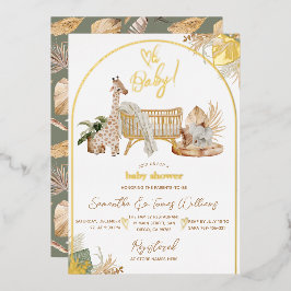 Invitación Con Relieve Metalizado Boho Modern Heart Gender Neutral Baby Shower