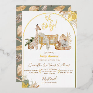 Invitación Con Relieve Metalizado Boho Modern Heart Gender Neutral Baby Shower