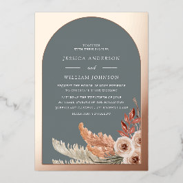 Invitación Con Relieve Metalizado Boho moderno Rosa de oro Boda bohemio floral
