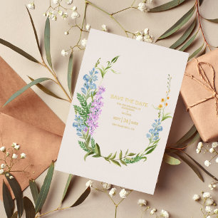 Invitación Con Relieve Metalizado Boho Neutral Watercolor Boda de Flor silvestre
