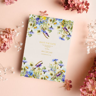 Invitación Con Relieve Metalizado Boho Neutral Watercolor Flor silvestre Relieve met