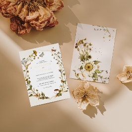 Invitación Con Relieve Metalizado Boho Otoño Flor Silvestre | Boda Botánica