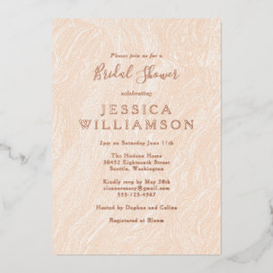 Invitación Con Relieve Metalizado Boho Peach Rubor Marble Bridal Shower Rosa Gold