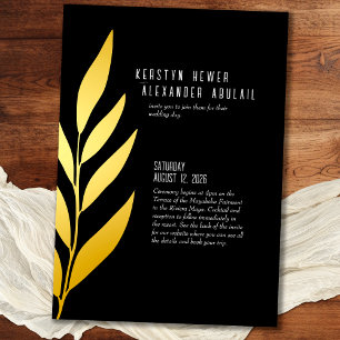 Invitación Con Relieve Metalizado Boho Relieve metalizado dorado negro Boda botánico