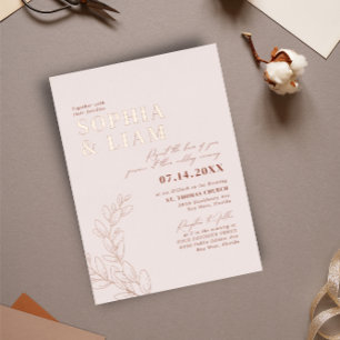 Invitación Con Relieve Metalizado Boho Rubor Terracotta Con RSVP QR Code Boda