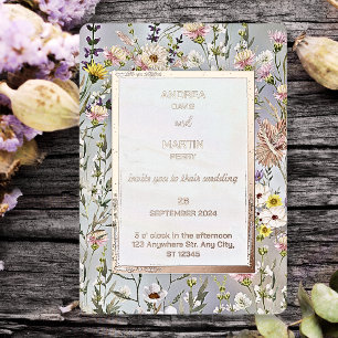 Invitación Con Relieve Metalizado Boho rústico de la boda del Jardín de Flores Silve