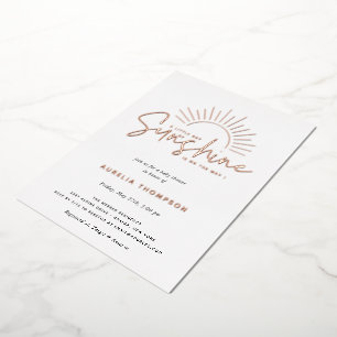Invitación Con Relieve Metalizado Boho Sunshine Baby Shower