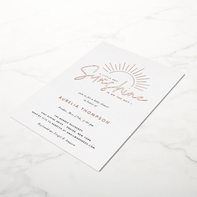 Invitación Con Relieve Metalizado Boho Sunshine Baby Shower (girado)