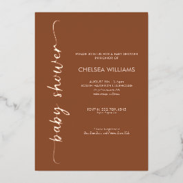 Invitación Con Relieve Metalizado Boho Terracotta, beige y hoja de oro real Baby Sho